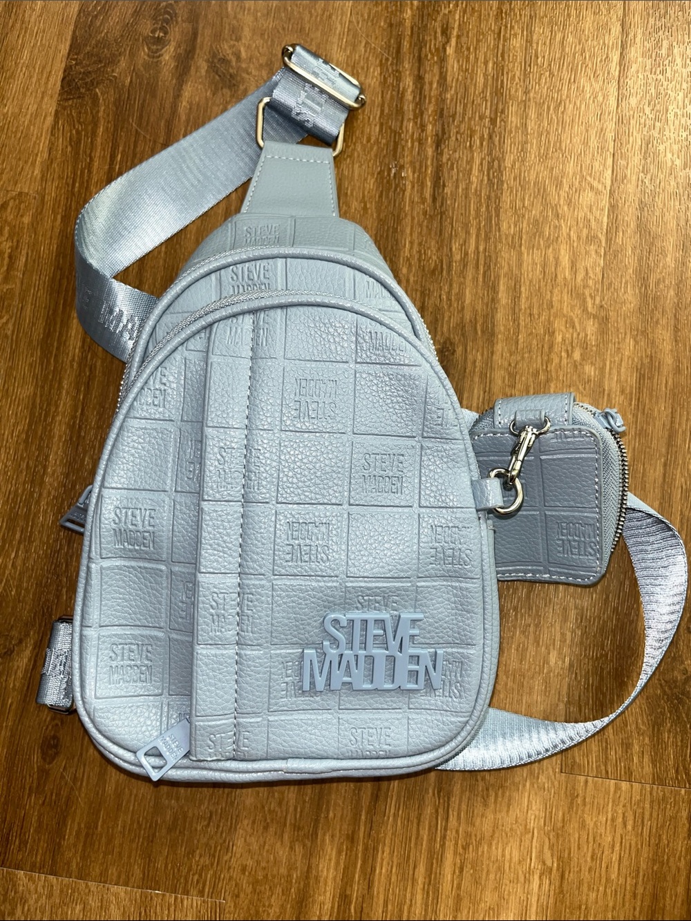 Steve Madden Pale Blue Logo-Embossed Sling Bag